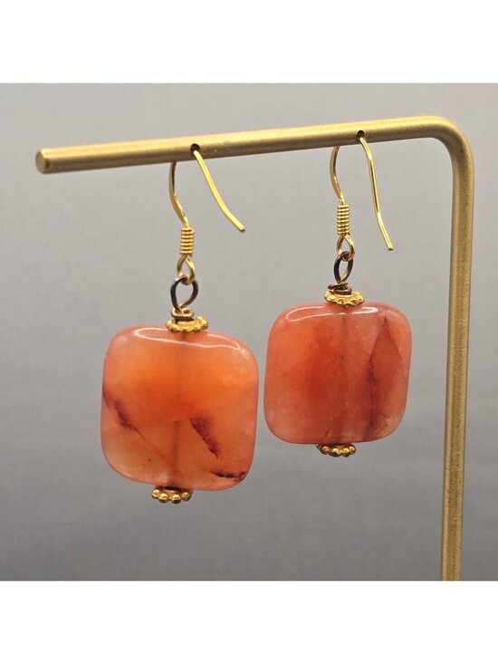 Unbranded Jewelry - VTG Carnelian Dangle Earrings 1.75" Mixed Metal Floral Caps Bohemian Statement